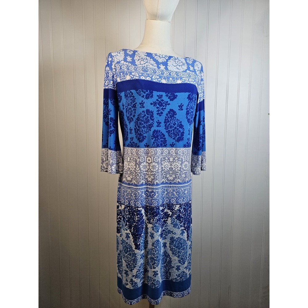 Donna Morgan Womens Colorful Paisley 3/4 Sleeve Jersey Shift Dress Size 6
